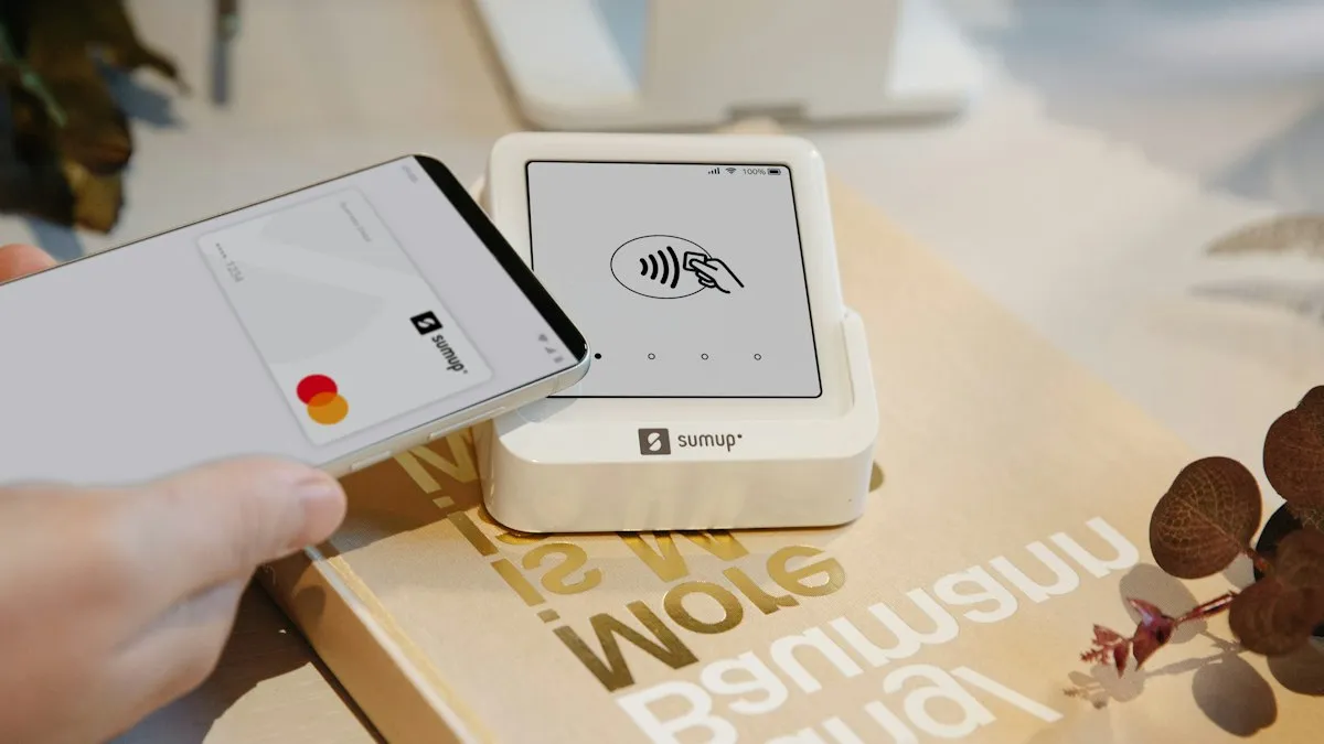 A smartphone used for contactless payment at a card reader