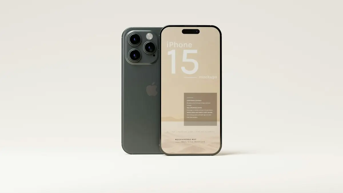 Two iphones side by side on a white background