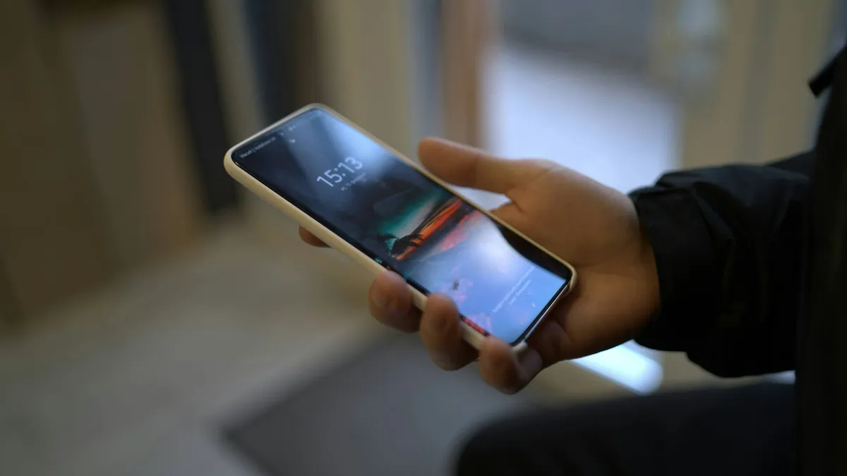 A person holding a smartphone in their hand