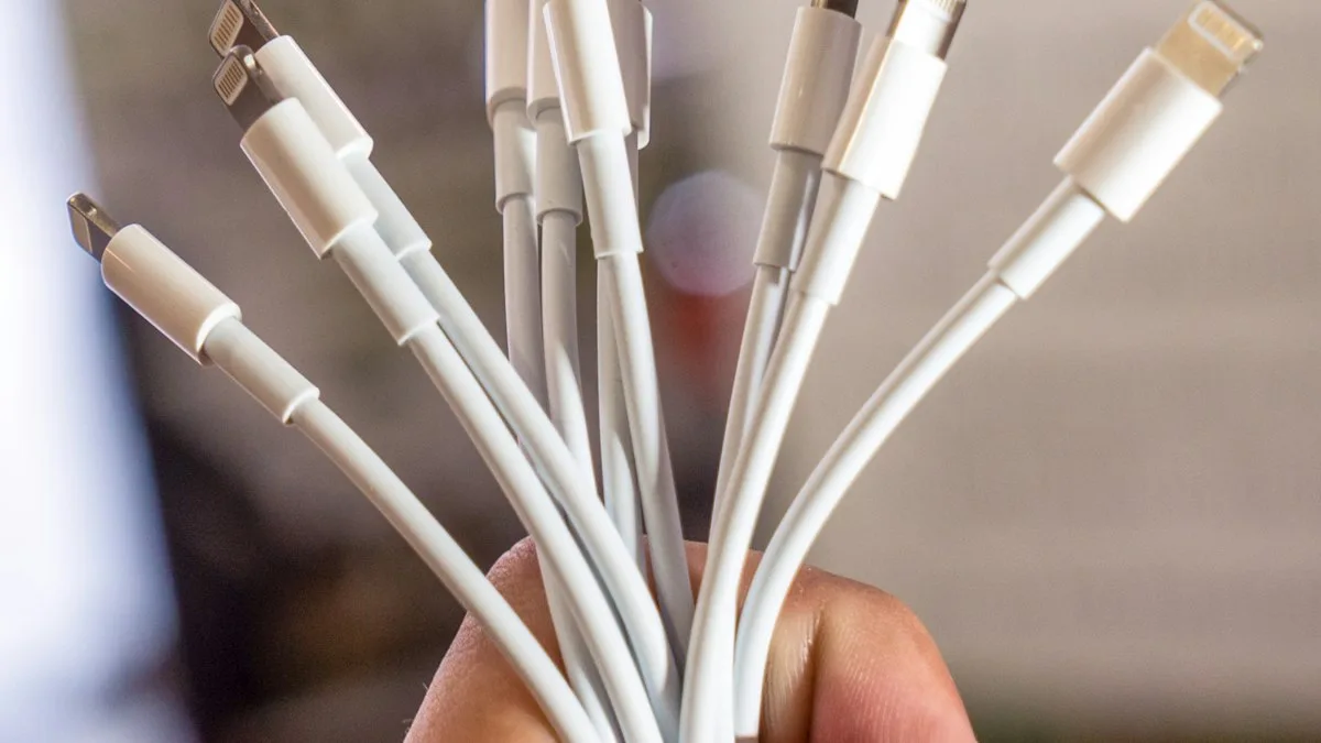 A white Lightning charging cable