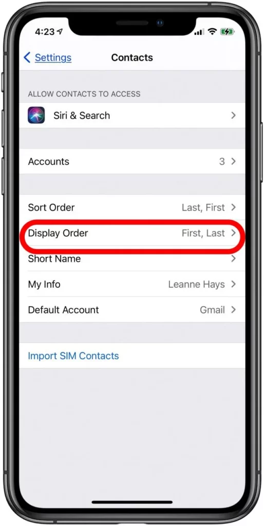 Changing Contact Name Order on iPhone