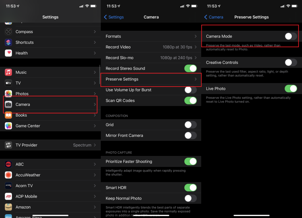 Change Aspect Ratio in Camera Settings