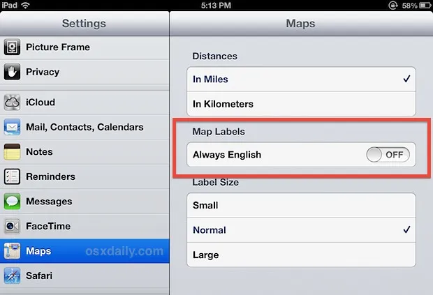 Change Language on Google Map Settings iphone