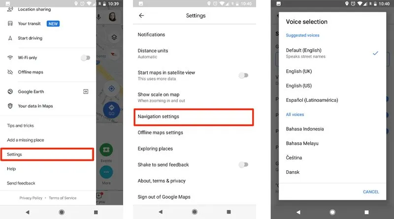 Change Voice on Google Map Settings