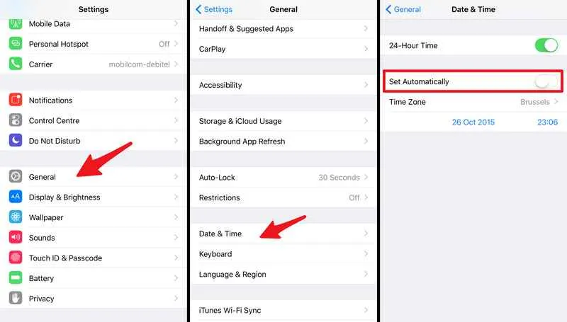 Configure the iPhone To change time automatically When Travelling