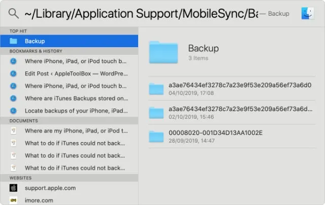 Locate the iPhone Backup Location File on Mac Mac OS X Catalina or Later